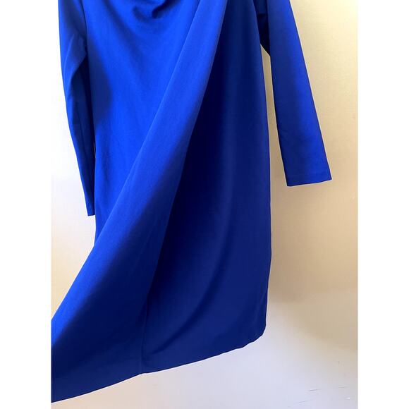 Joan Vass Cobalt Blue Drape Long Sleeve Asymmetrical Knit Dress Size Small - Picture 4 of 7